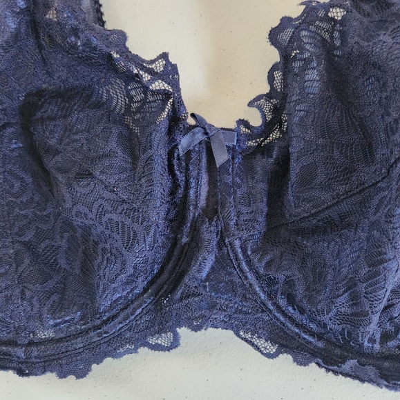 Deesse Femme Couture Navy Blue Lace Underwire Unpadded Bra 40H Lingerie Sexy - Picture 4 of 8